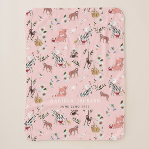 Couverture Sherpa Cute animaux roses paresseux, zèbre & oiseaux pépi