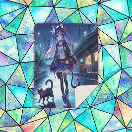 Couverture Sherpa Cute Anime Gamer Girl & Cat | Grand