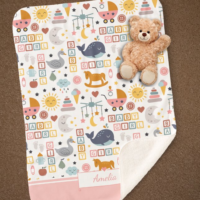 Couverture Sherpa Cute Baby Girl Pink Pattern (Créateur téléchargé)