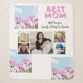 Couverture Sherpa Cute Best Mom Pink Flowers 5 Photo Collage