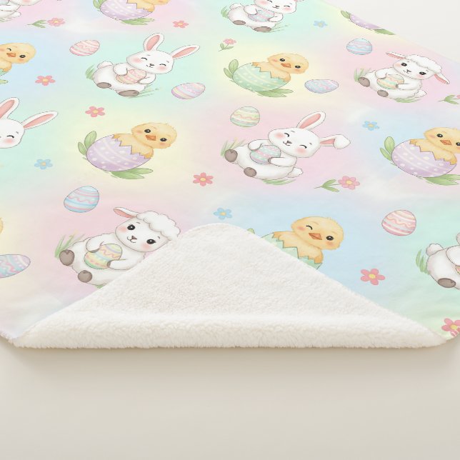 Couverture Sherpa Cute Bunny Chick & Lamb Easter Pattern (3/4)