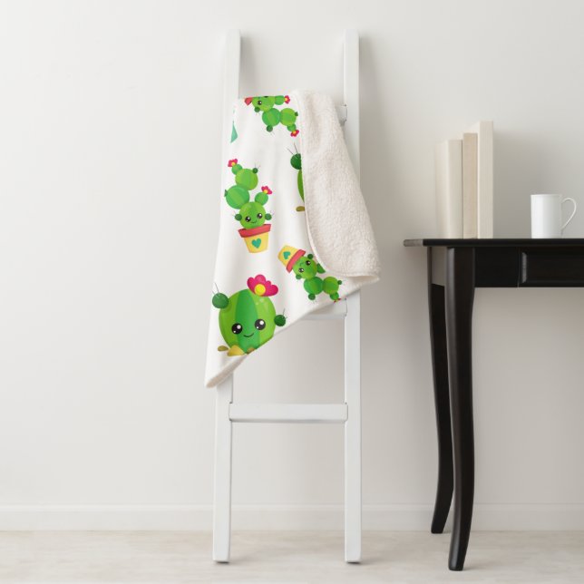 Couverture Sherpa Cute Cactus, Green Cactus, Motif Cactus (En situation)
