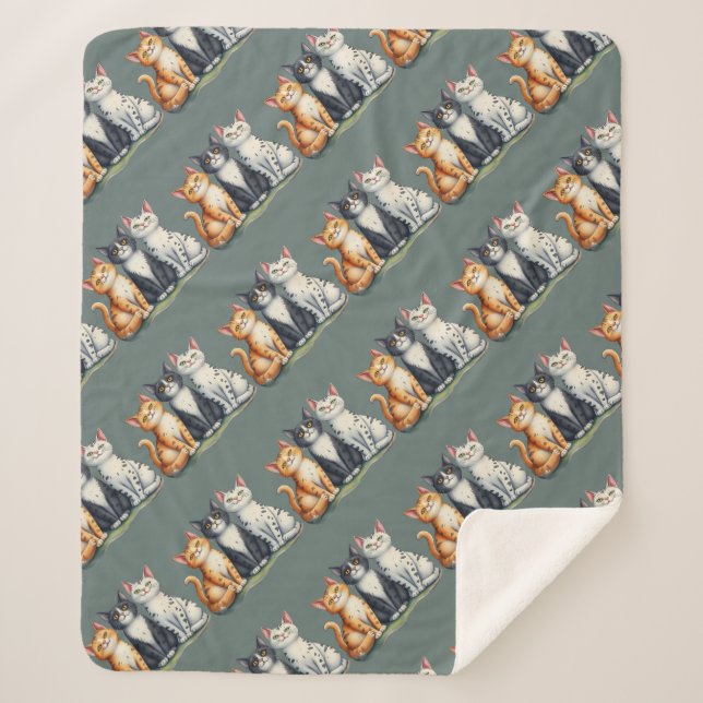 Couverture Sherpa Cute Chats Chatons Chatons Happy Grey Vert (Devant)