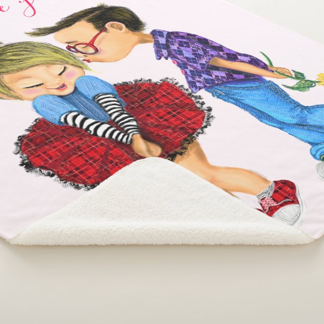 Couverture Sherpa Cute Couple Sherpa Blanket avec Texte - Je t'aime (3/4)