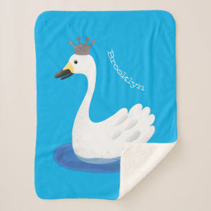 Couverture Sherpa Cute cygne blanc avec dessin de la couronne
