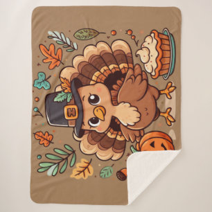 Couverture Sherpa Cute dinde Thanksgiving et citrouille