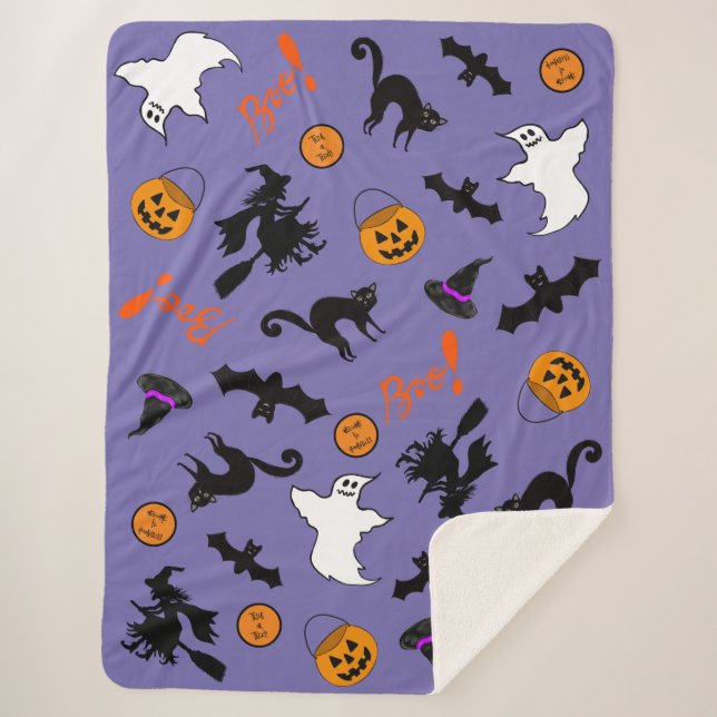 Couverture Sherpa Cute éffrayante Halloween Sherpa Fleece Blanche (Devant)