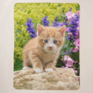 Couverture Sherpa Cute Fluffy Ginger Baby Cat Kitten à Flowers Pet