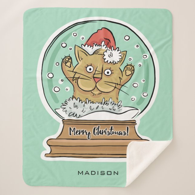 Couverture Sherpa Cute Funny Christmas Chat nom personnalisé (Devant)