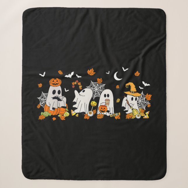 Couverture Sherpa Cute Ghost Boire Café Halloween Fall Ghost Bo (Devant)