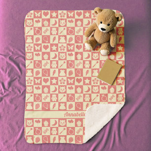 Couverture Sherpa Cute Girl Moderne rose À damiers Icônes Motif