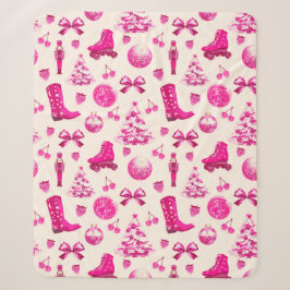 Couverture Sherpa Cute Girly Preppy Motif de Noël rose