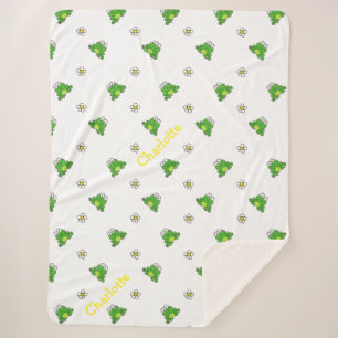 Couverture Sherpa Cute Grenouille et Fleur Blanche Sherpa