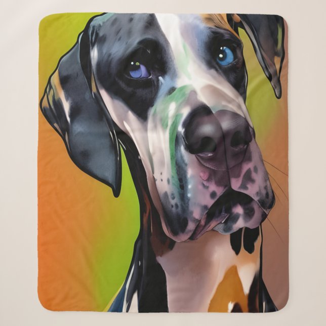 Couverture Sherpa Cute Harlequin Great Dane (Devant)