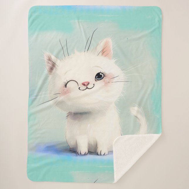 Couverture Sherpa Cute Kitten blanc (Devant)