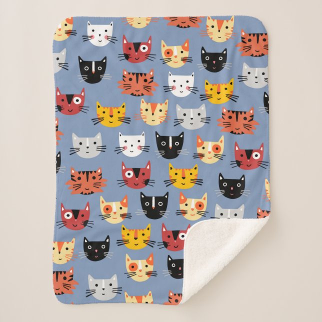 Couverture Sherpa Cute Kitty Chat Bleu (Devant)