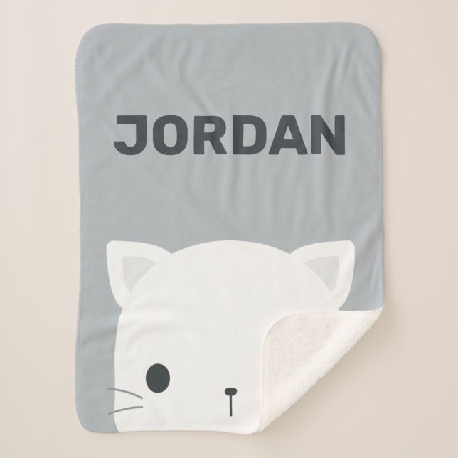 Couverture Sherpa Cute Little Cat avec nom personnalisé (Devant)