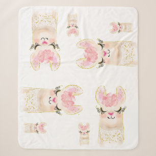Couverture Sherpa Cute Llama Aquarelle Sherpa Blanche