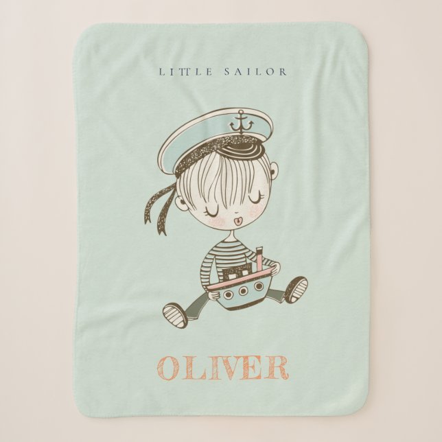 Couverture Sherpa Cute Modern Aqua Blue Boys Little Sailor Nautical (Devant)