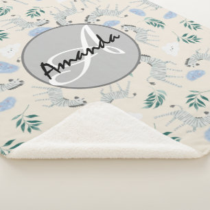 Couverture Sherpa Cute monogrammed zèbre safari rose pastel motif