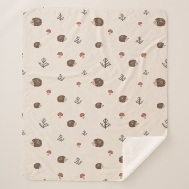 Couverture Sherpa Cute Motif forestier de Hérisson et Champignons (Devant)