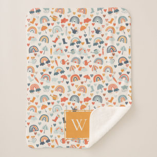 Couverture Sherpa Cute Orange Blue Spring Rainbow Clouds Motif