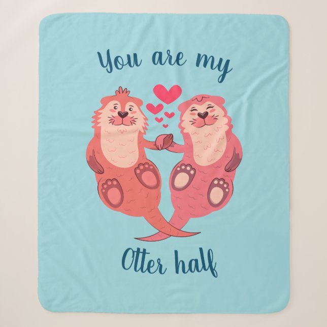 Couverture Sherpa Cute Otters Valentines Day Couple Personnalisé (Devant)