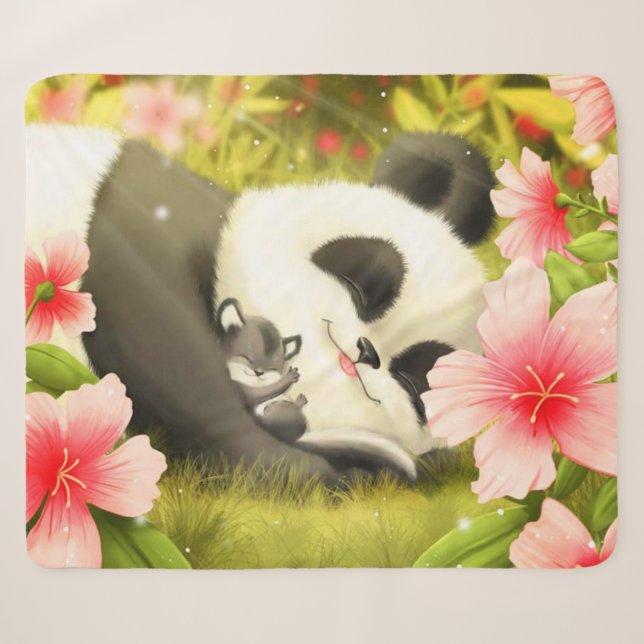 Couverture Sherpa Cute ours Panda (Devant (Horizontal))
