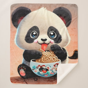 Couverture Sherpa Cute Panda manger Ramen