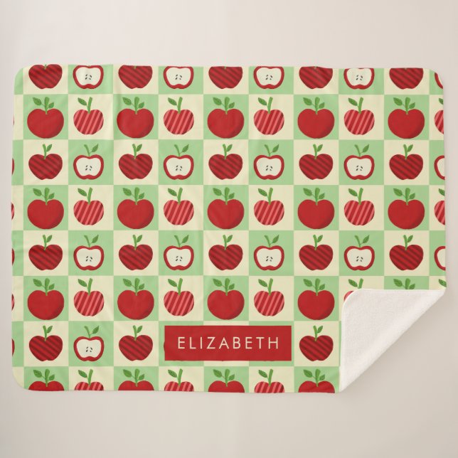 Couverture Sherpa Cute Personalized Apple Pattern Check Cozy Teacher (Devant (Horizontal))