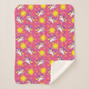 Couverture Sherpa Cute rose chaud Sunny Unicorn Design Motif
