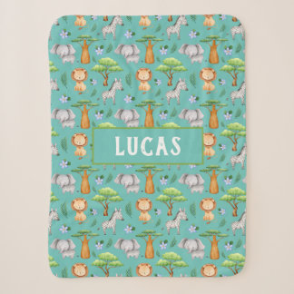 Couverture Sherpa Cute Safari Bébé Animaux Nom Personnalisé Sherpa
