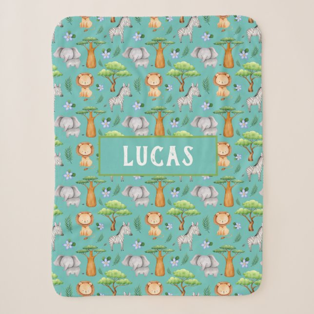 Couverture Sherpa Cute Safari Bébé Animaux Nom Personnalisé Sherpa (Devant)