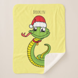 Couverture Sherpa Cute serpent vert avec chapeau santa dessin animé