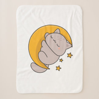 Couverture Sherpa Cute Sleeping Cat on Crescent Moon