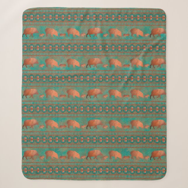 Couverture Sherpa Cute sud-ouest Javelina Famille Cuivre Turquoise M (Devant)