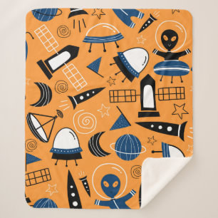 Couverture Sherpa Cute ufo vaisseaux aliens, planètes, galaxies cous