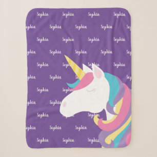 Couverture Sherpa Cute Unicorn Personnalisée Purple Girl
