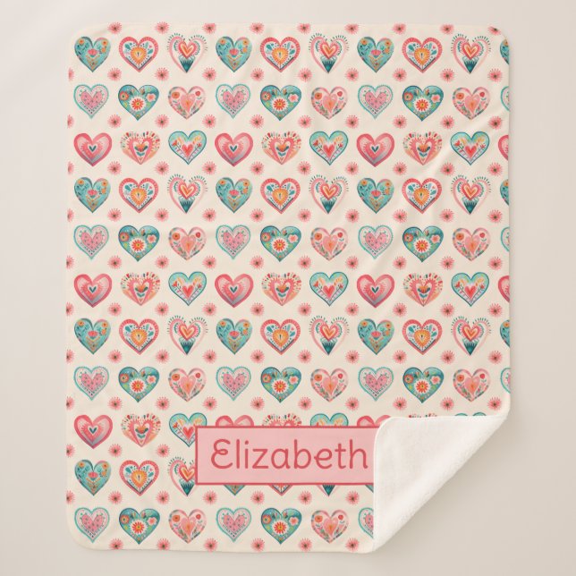 Couverture Sherpa Cute Valentine Motif de coeur (Devant)