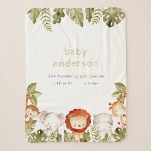 Couverture Sherpa Cute Wild Tropical Safari Animaux Baby Birth Stats