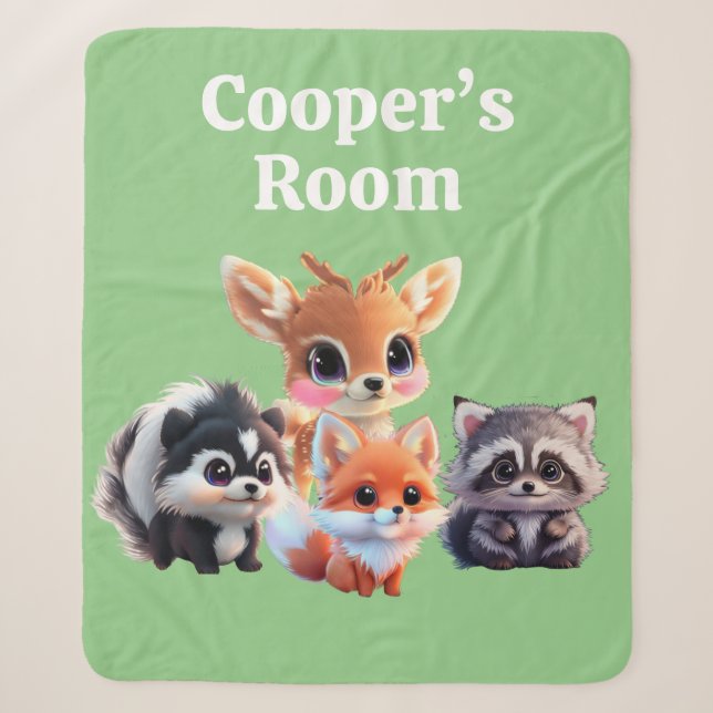 Couverture Sherpa Cute Woodland amis renard skunk raccoon cerf (Devant)