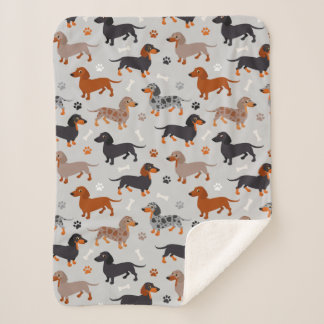 Couverture Sherpa Dachshund Paws et Bones Gris Motif