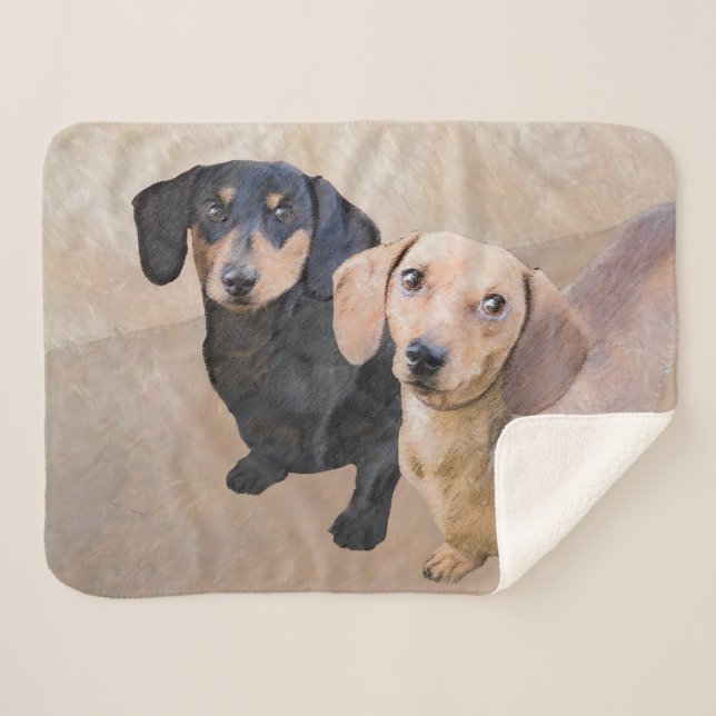 Couverture Sherpa Dachshund (Smooth) Peinture - Art Chien original (Devant (Horizontal))