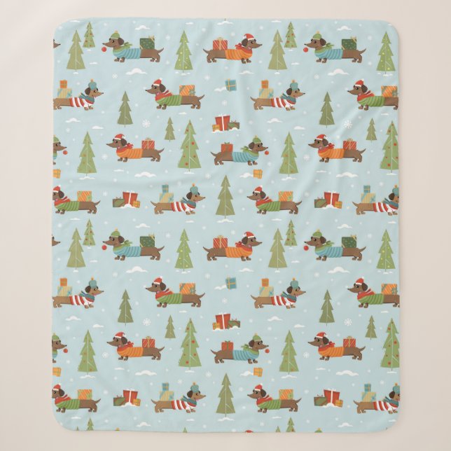 Couverture Sherpa Dachshunds festifs dans le Motif de neige (Devant)