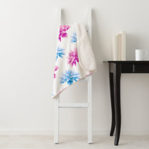Couverture Sherpa Dahlia Rose, Dahla Bleue, Motif Floral, Fleurs