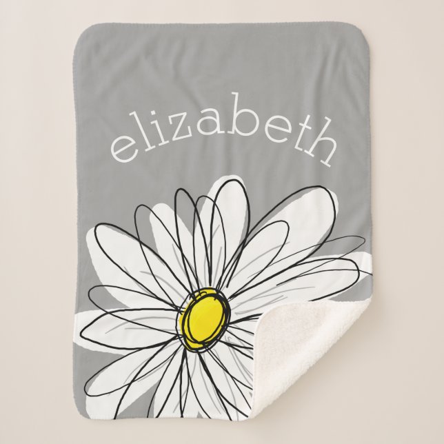 Couverture Sherpa Daisy tendance avec gris et jaune (Devant)