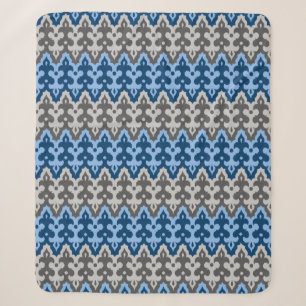 Couverture Sherpa Damas Ikat marocain, bleu et gris / gris