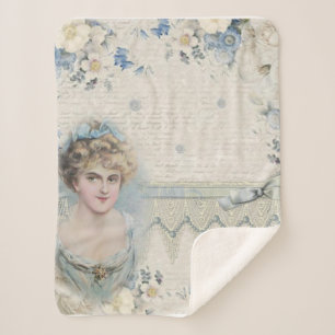 Couverture Sherpa Dame victorienne vintage shabby chic avec des fleu