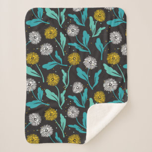 Couverture Sherpa Dandelion de printemps Fleurs et design Feuille