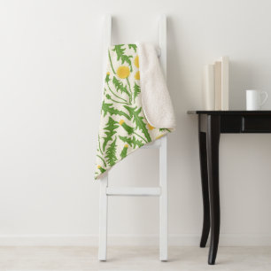 Couverture Sherpa Dandelions, vert, jaune et blanc